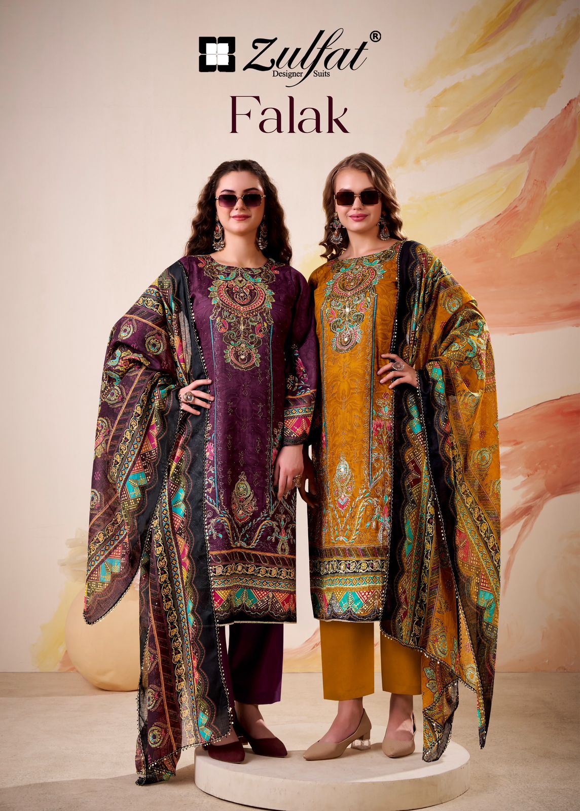 ZULFAT DESIGNER FALAK PURE COTTON HAND WORK SUITS