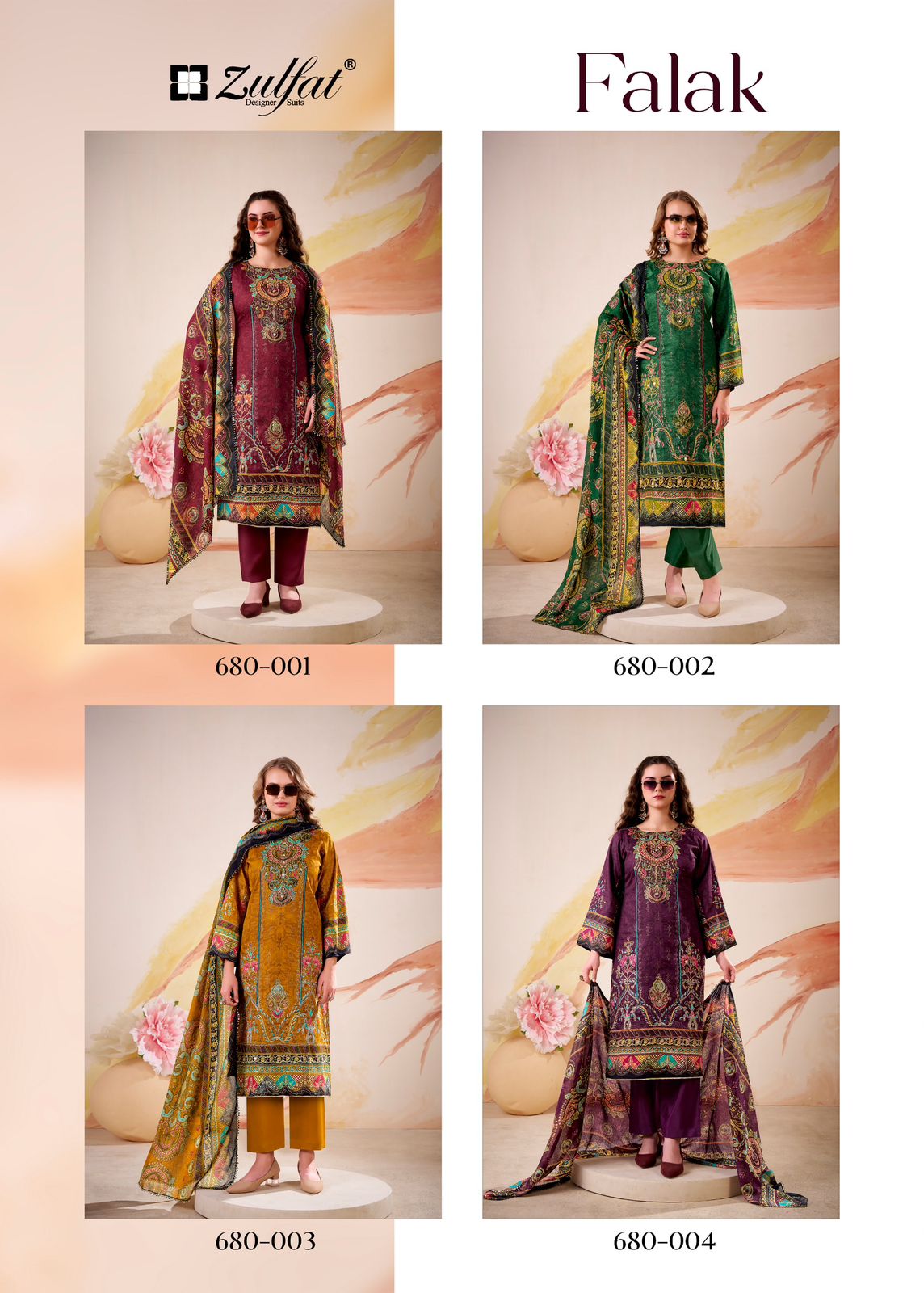 ZULFAT DESIGNER FALAK PURE COTTON HAND WORK SUITS
