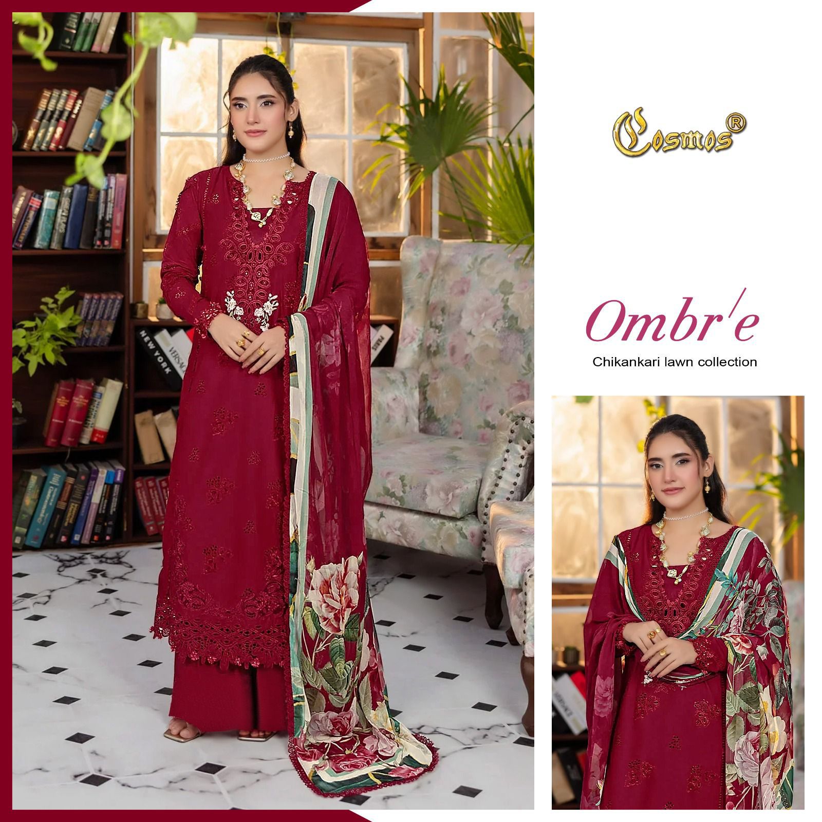 COSMOS OMBRE CHIKANKARI LAWN COLLECTION