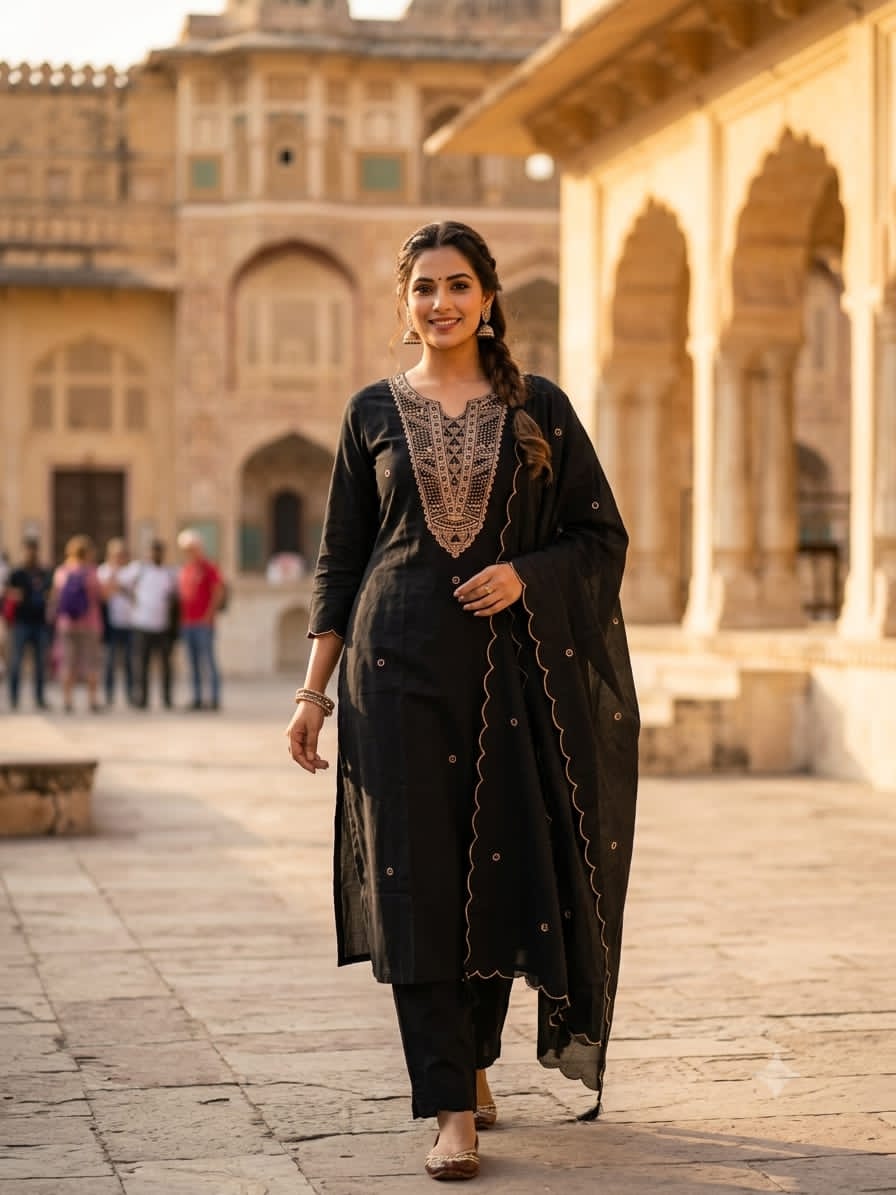 FANCY COTTON A LINE EMBROIDERD KURTI SUPPLIER