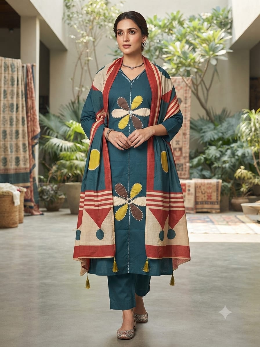 FANCY COTTON THREE PIECE COMBO IN WHOLESALE RATE