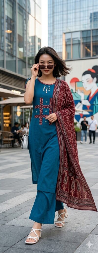 FANCY DHABU COTTON THREE PIECE KURTI IN WHOLESALE PRICE