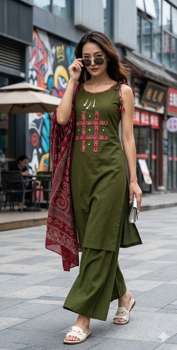 FANCY DHABU COTTON THREE PIECE KURTI IN WHOLESALE PRICE