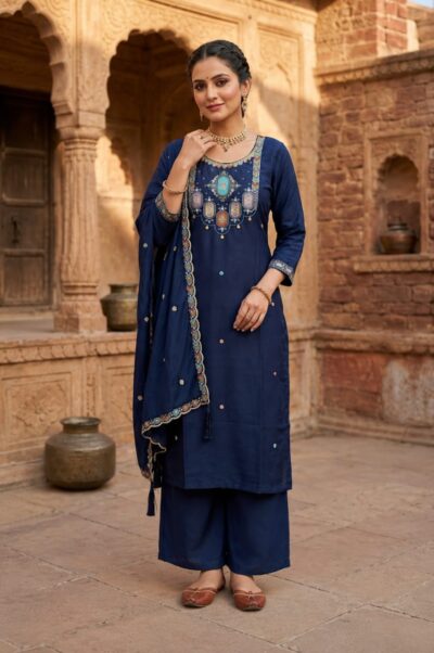 LATEST ROMAN SILK EMBROIDERED WITH HANDWORK THREE PIECE