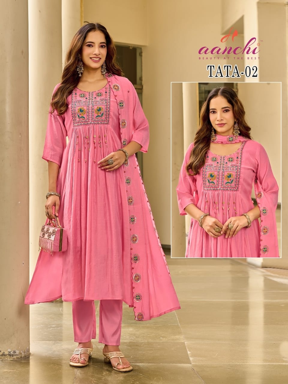 AANCHI TATA D NO 02 & 03 LONG GOWN THREE PIECE
