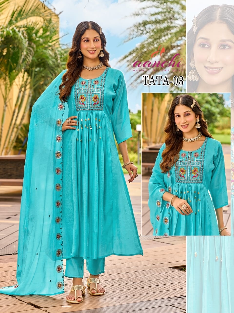AANCHI TATA D NO 02 & 03 LONG GOWN THREE PIECE