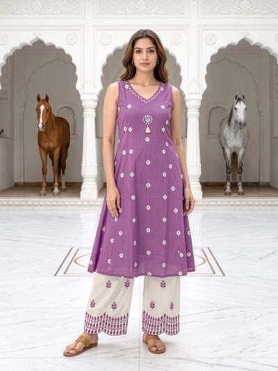 AK COTTON HANDWORK KURTI PALAZZO SET WHOLESALE