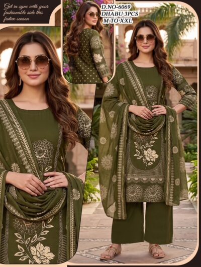 AK DHABU COTTON KHADI PRINT THREE PIECE SET