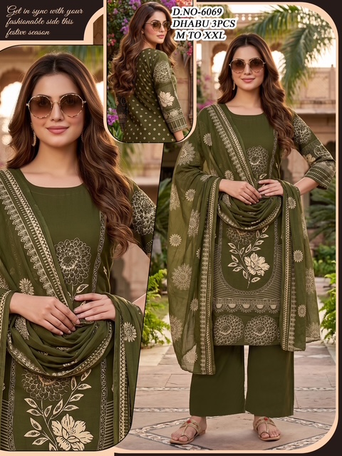 AK DHABU COTTON KHADI PRINT THREE PIECE SET