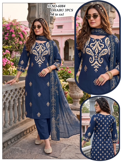 AK DHABU COTTON KHADI PRINT THREE PIECE SET