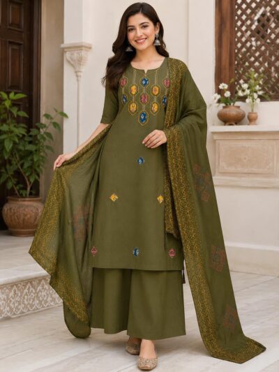 AM DHABU COTTON THREE PIECE SET IN WHOLESALE