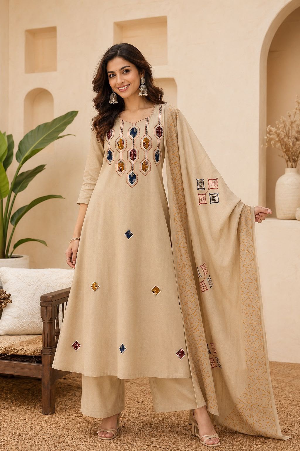 AM DHABU COTTON THREE PIECE SET IN WHOLESALE