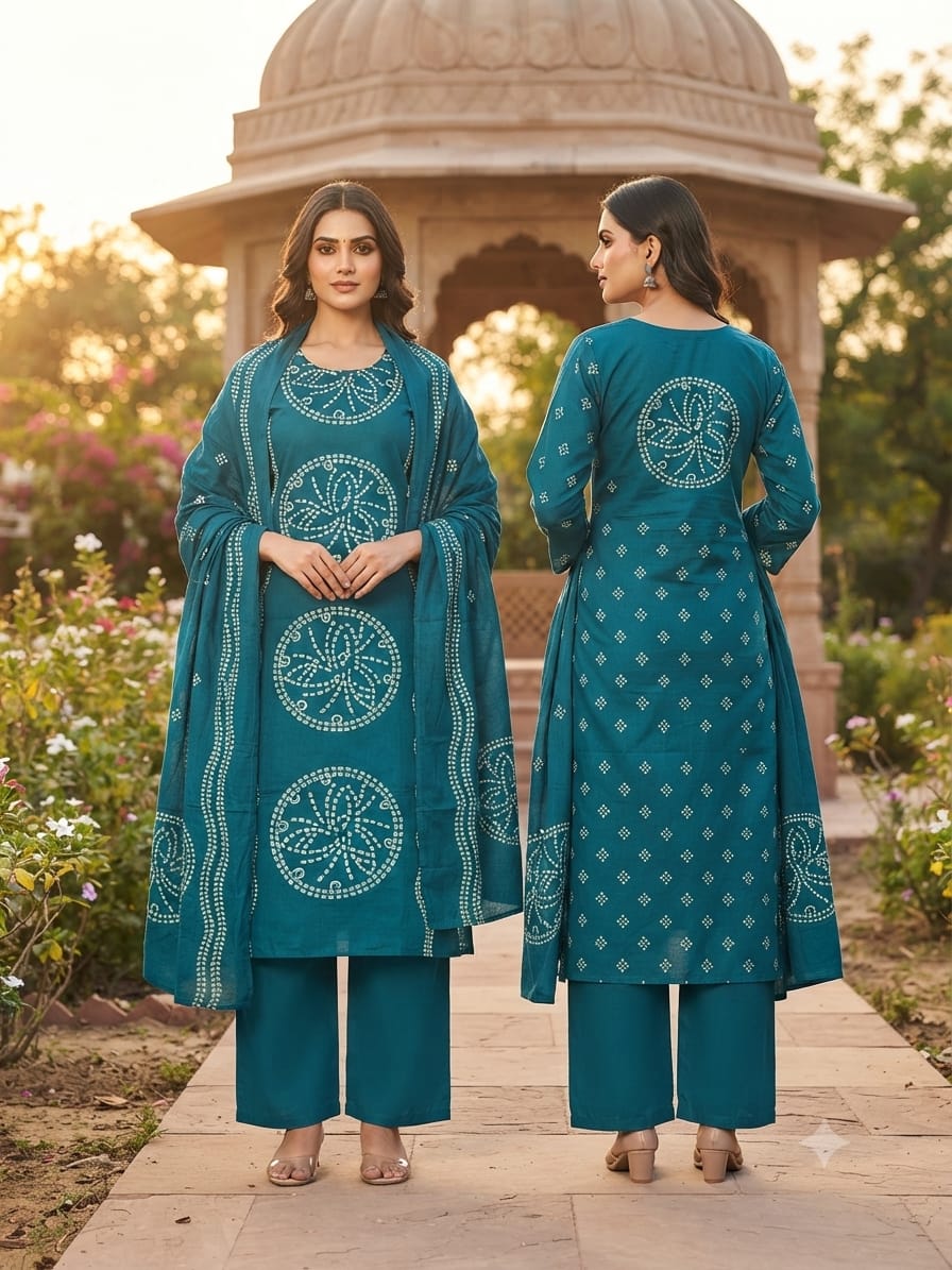DESIGNER BANDHANI THREE PIECE COMBO WHOLESALE