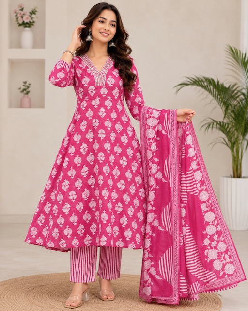 DESIGNER COTTON A LINE THREE PIECE SET IN WHOLESALE