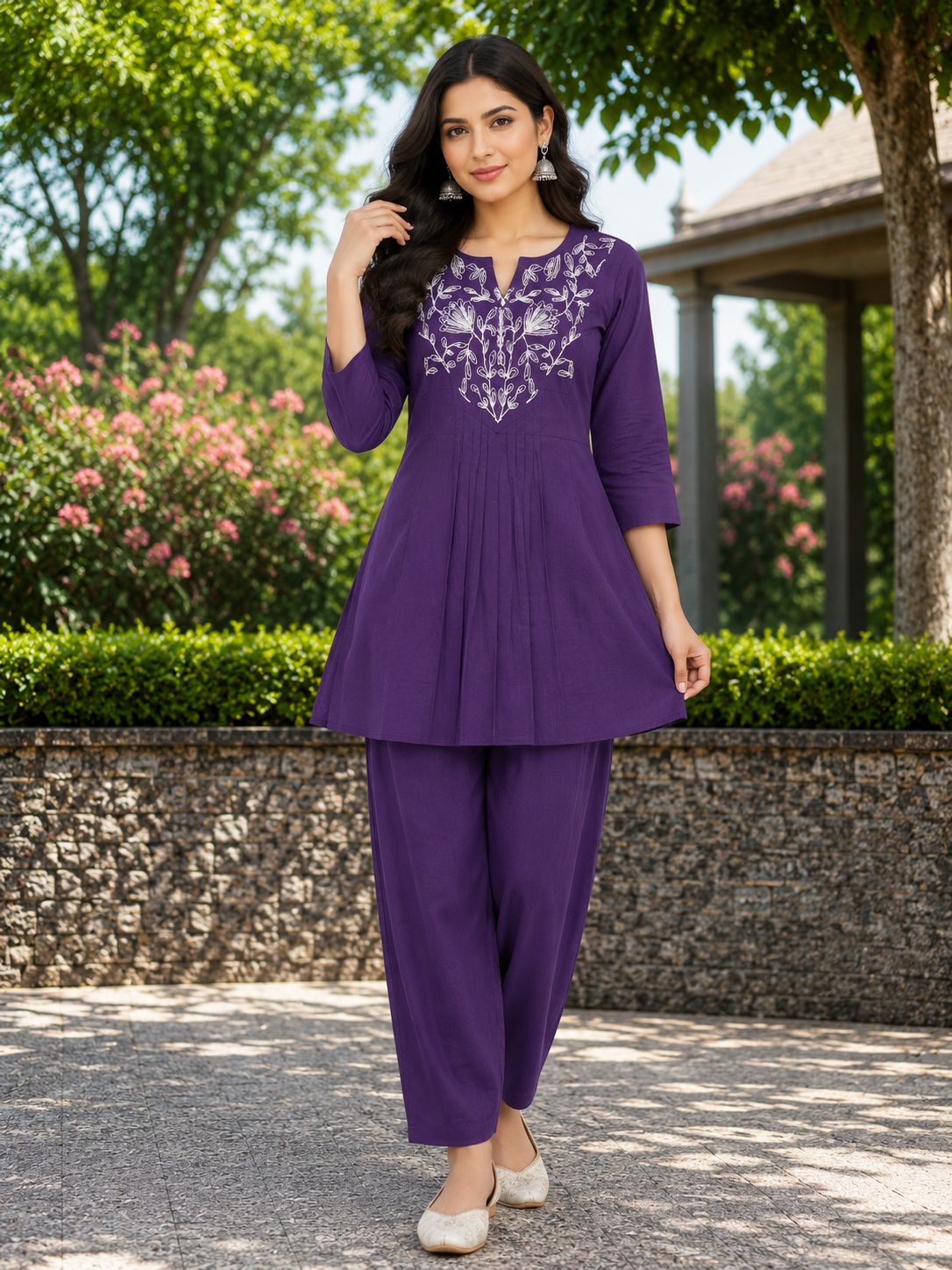 DESIGNER EMBROIDERED TOP WITH BOTTOM SET IN WHOLESALE