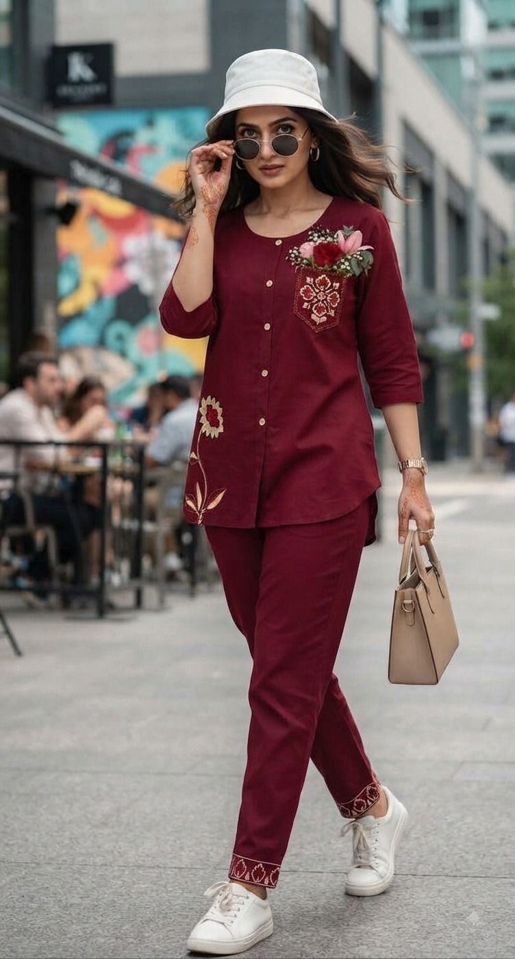 DESIGNER RAYON HANDWORK CO ORD SET IN WHOLESALE
