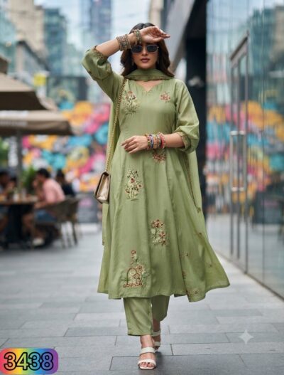 FANCY CHANDERI HANDWORK THREE PIECE IN WHOLESALE