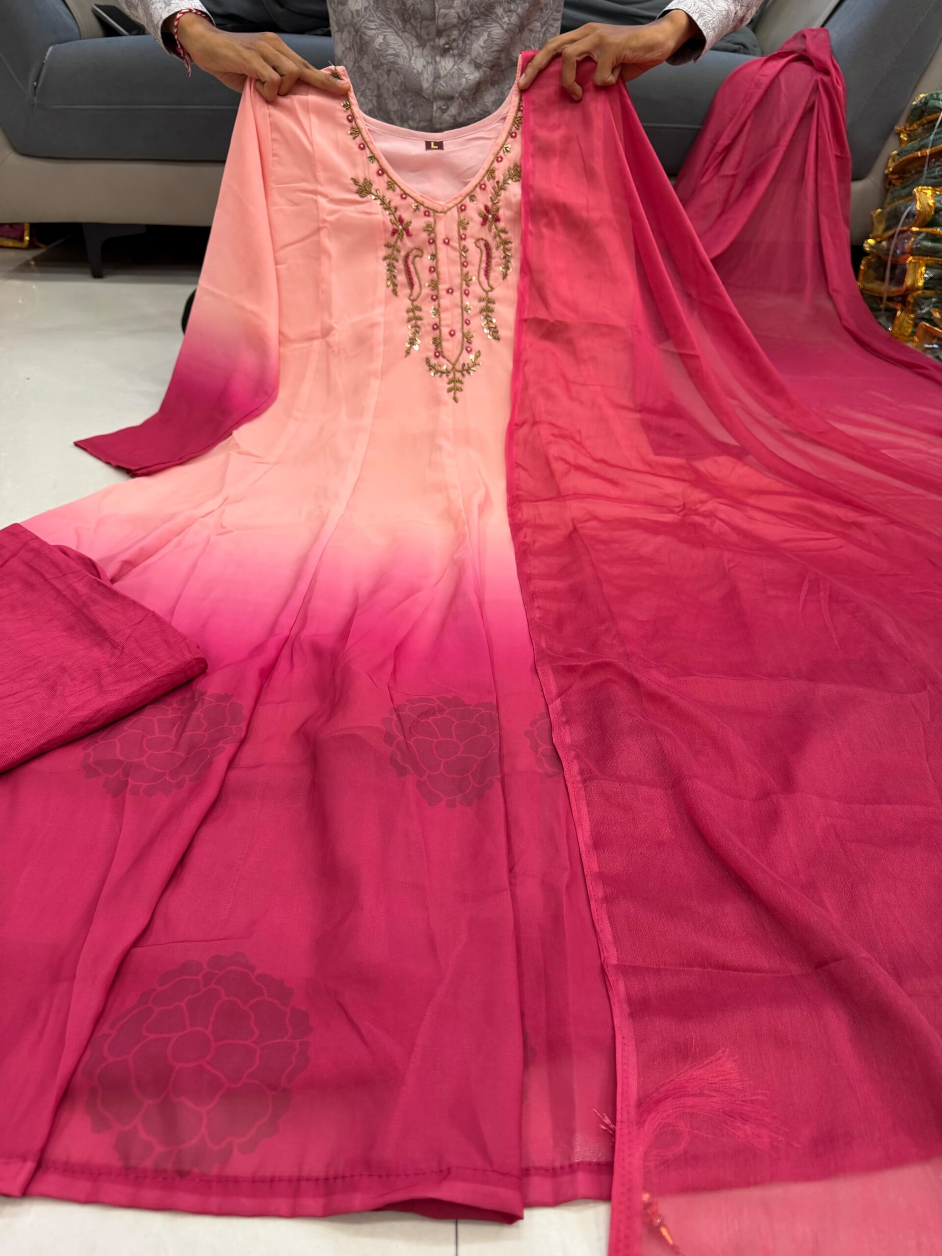FANCY CHIFFON THREE PIECE COMBO IN WHOLESALE