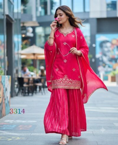 FANCY CHINON HEAVY EMBROIDERY THREE PIECE