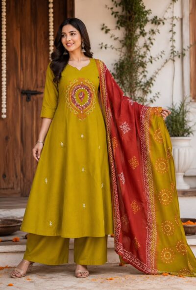 FANCY DHABU COTTON THREE PIECE SET WHOLESALE