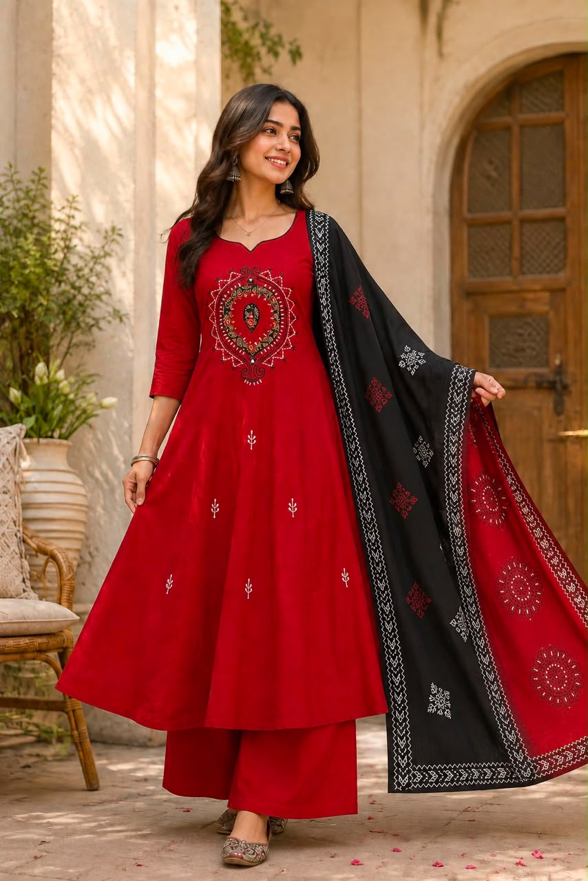 FANCY DHABU COTTON THREE PIECE SET WHOLESALE