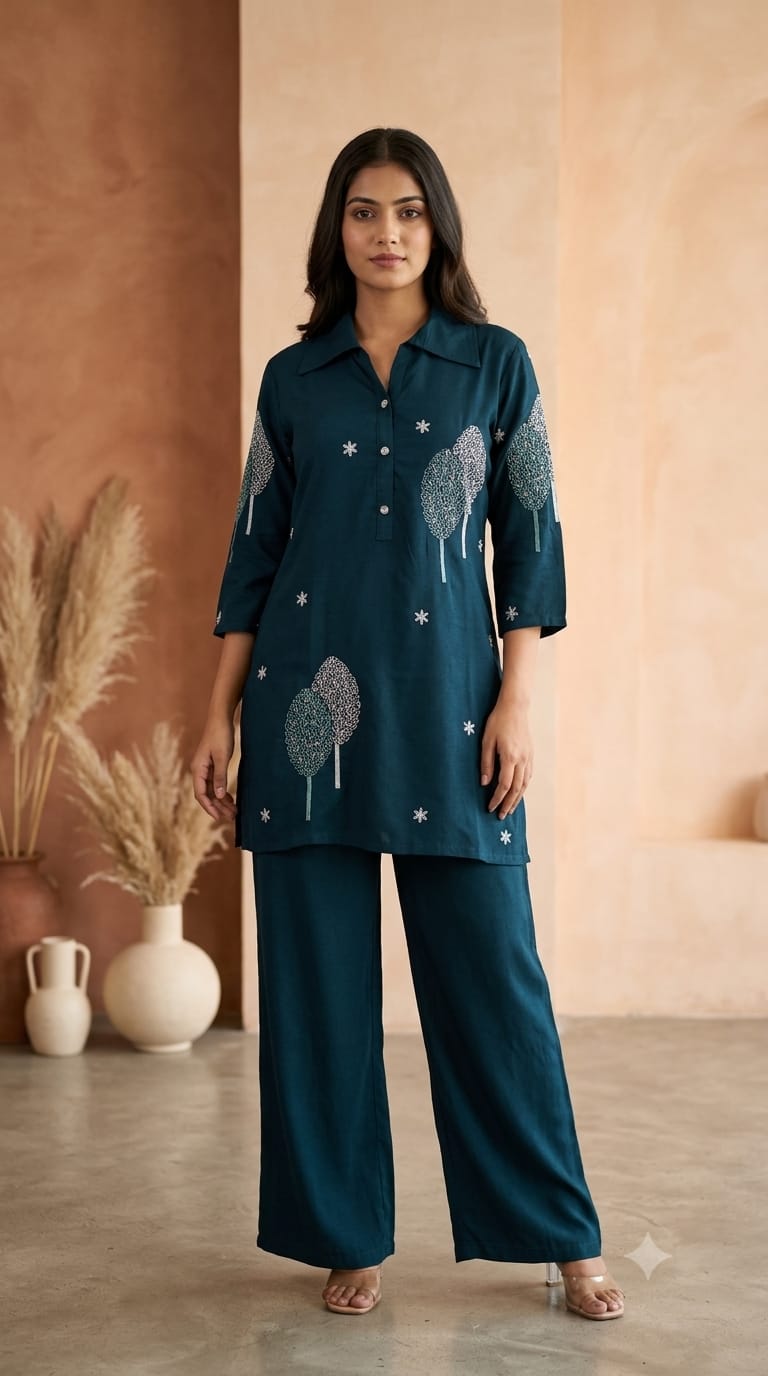 FANCY REYON EMBROIDERED CO ORD SET IN WHOLESALE