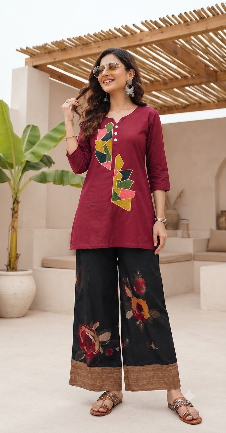 FANCY REYON KURTI PALAZZO SET COMBO IN WHOLESALE