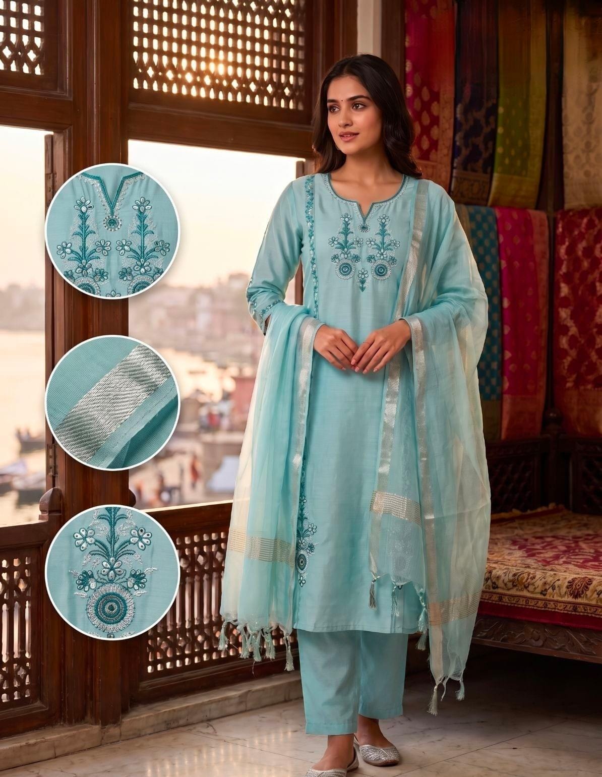 FANCY THREE PIECE READYMADE SET IN WHOLESALE