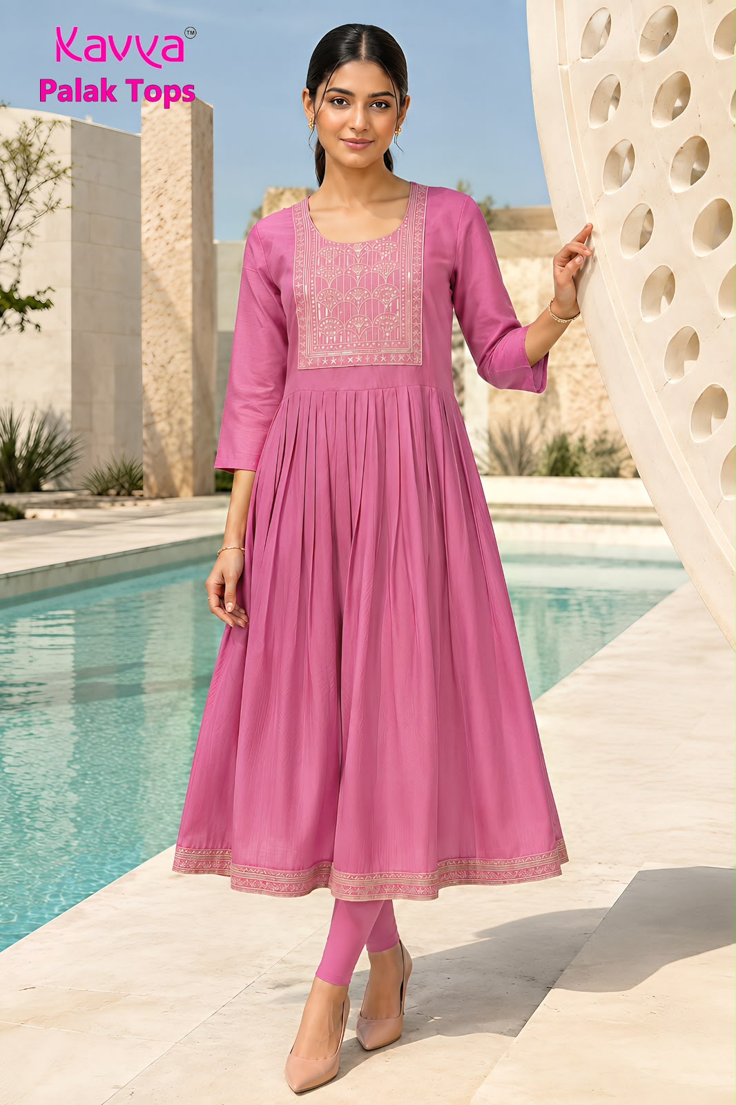 KAVYA PALAK UMBRELLA CUT TOPS IN WHOLESALE