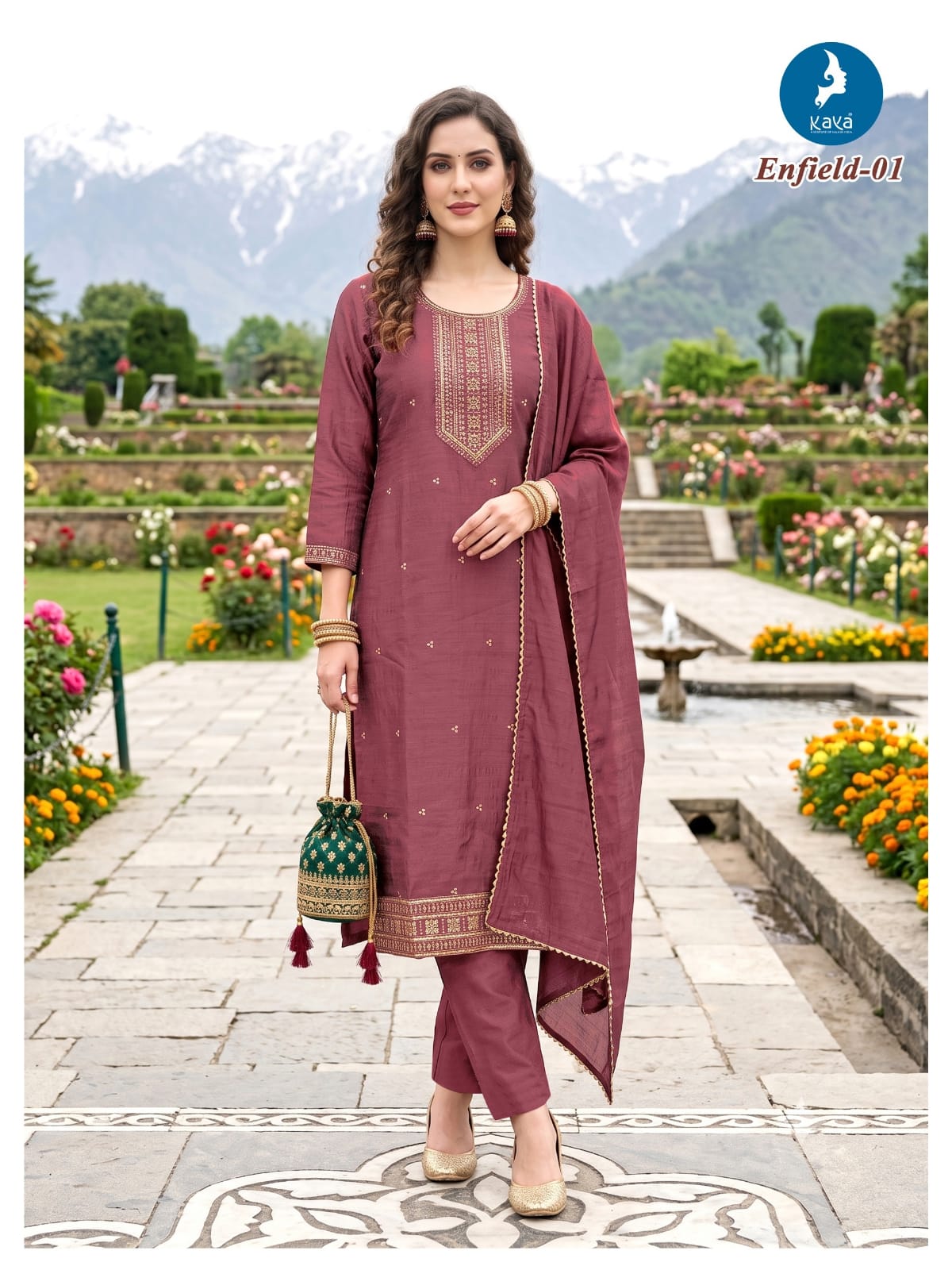 KAYA KURTI ENFILED THREE PIECE SET IN WHOLESALE