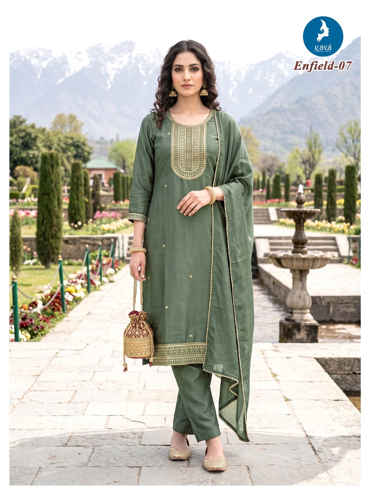 KAYA KURTI ENFILED THREE PIECE SET IN WHOLESALE