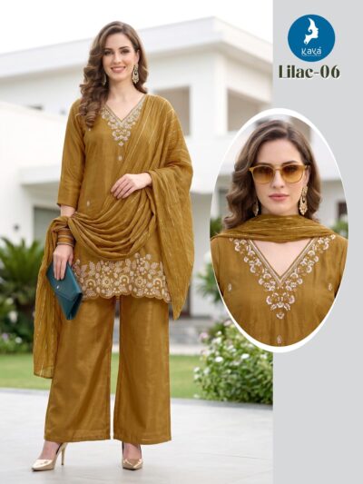 KAYA KURTI LILAC STRAIGHT CUT THREE PIECE READYMADE
