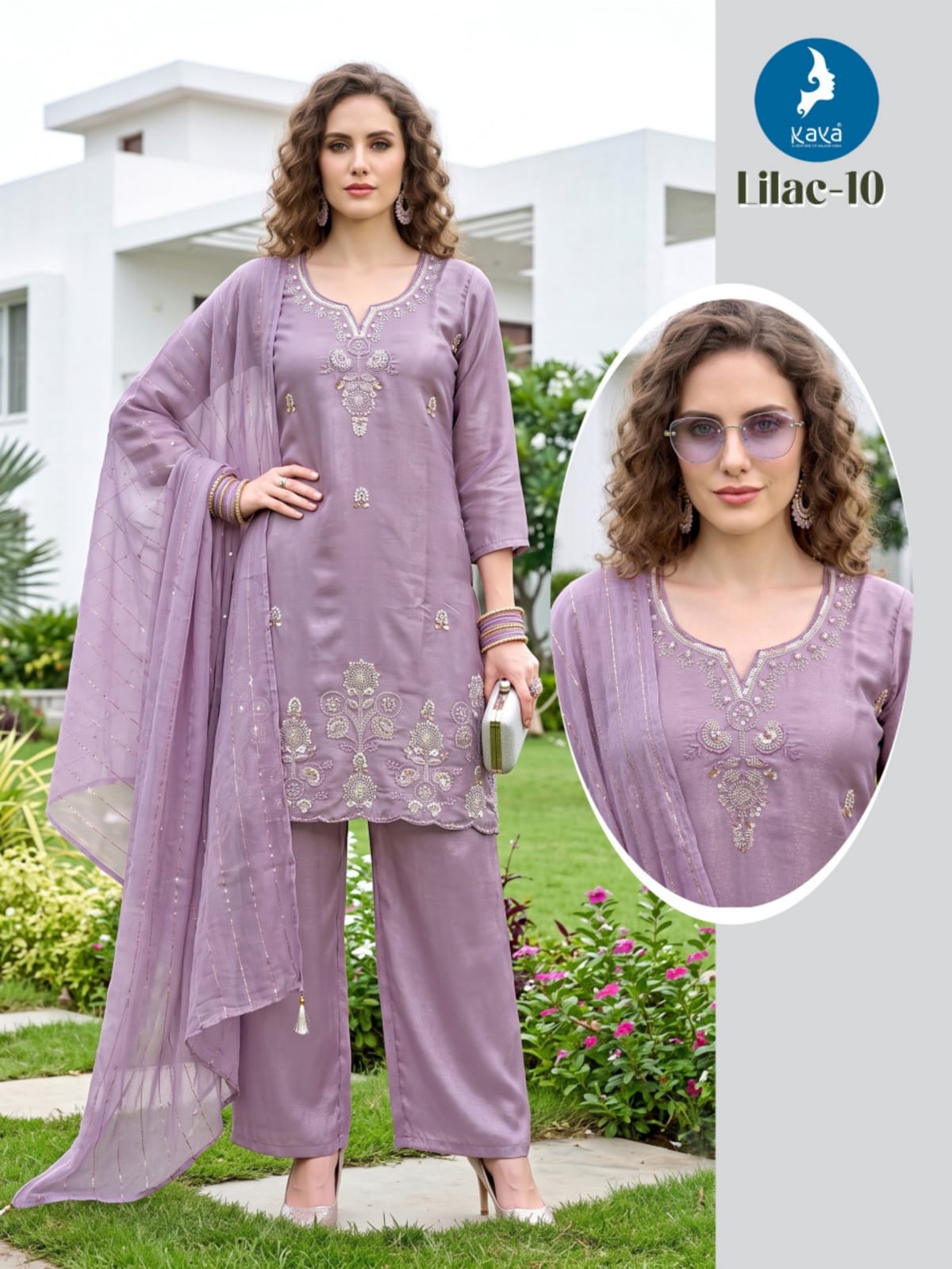 KAYA KURTI LILAC STRAIGHT CUT THREE PIECE READYMADE
