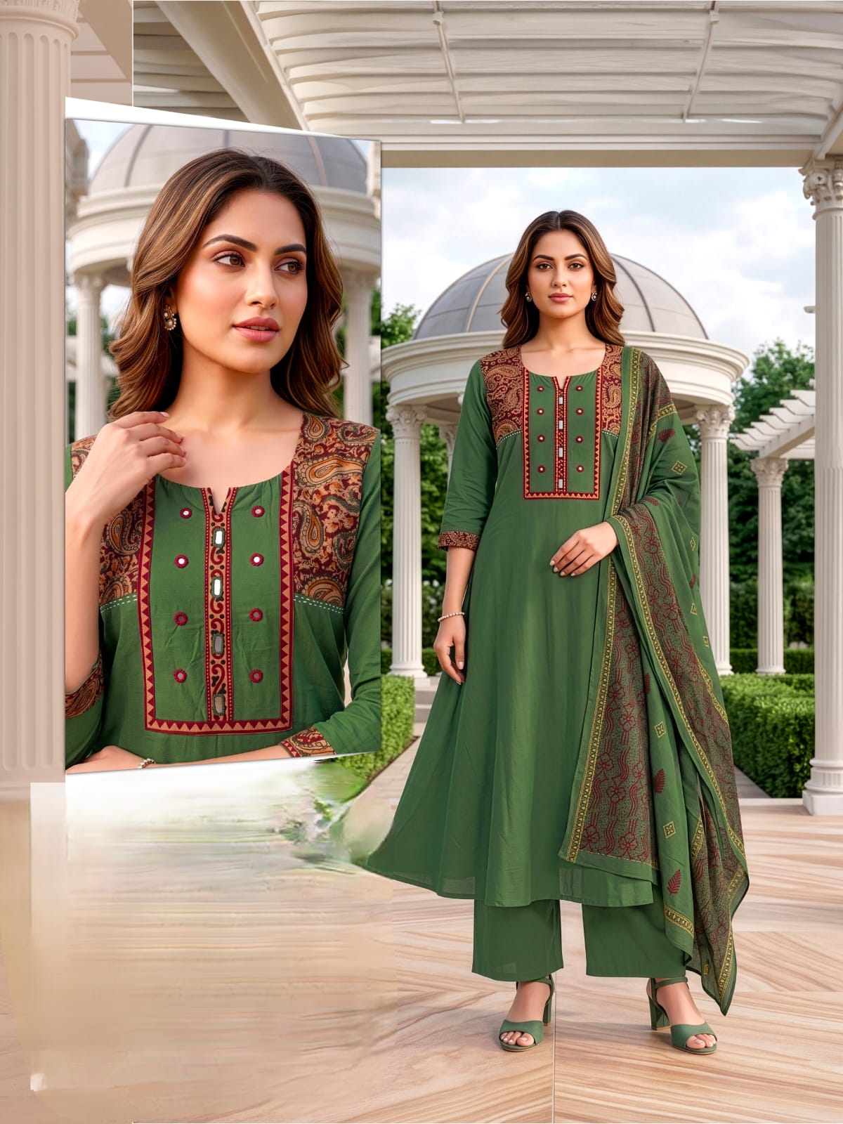 LATEST DHABU COTTON THREE PIECE SET WHOLESALE