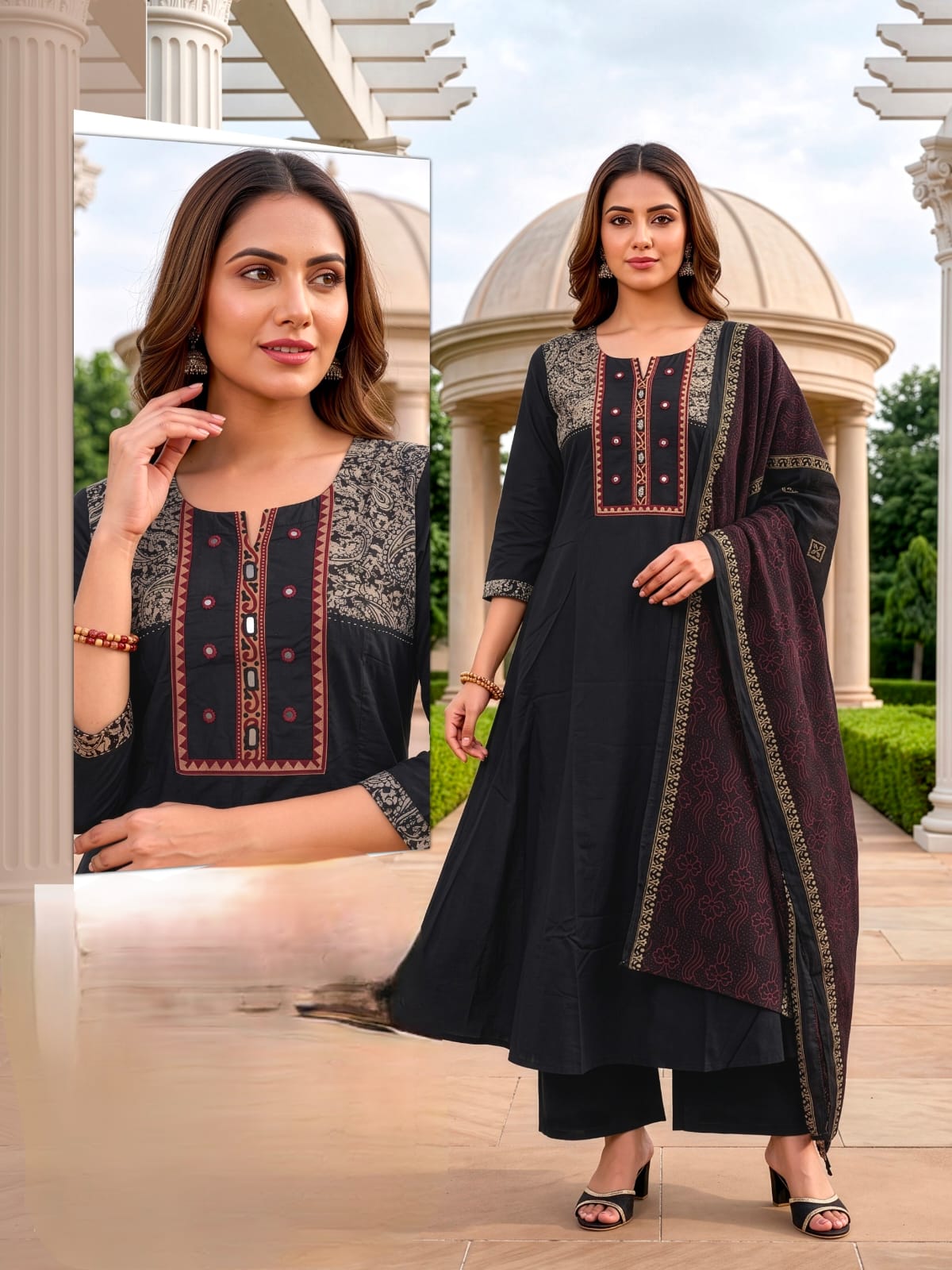 LATEST DHABU COTTON THREE PIECE SET WHOLESALE
