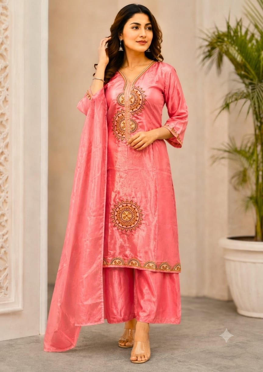 LATEST EMBROIDERED THREE PIECE SET IN WHOLESALE