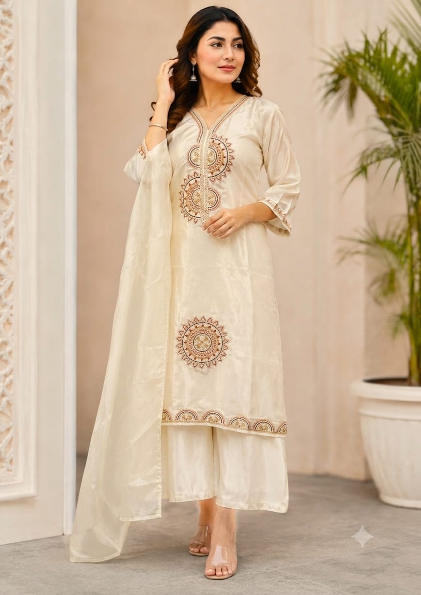 LATEST EMBROIDERED THREE PIECE SET IN WHOLESALE