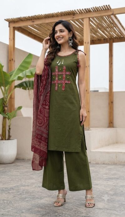 LATEST MIRROR WORK THREE PIECE SET IN COMBO