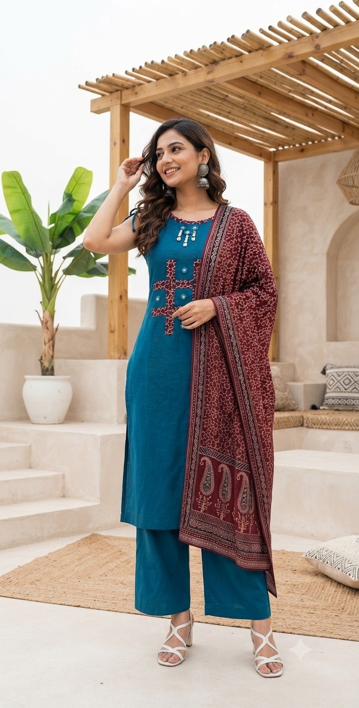 LATEST MIRROR WORK THREE PIECE SET IN COMBO
