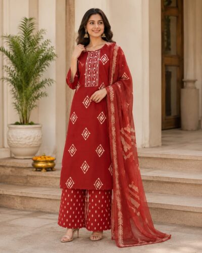 LATEST REYON EMBROIDERED THREE PIECE SET IN WHOLESALE