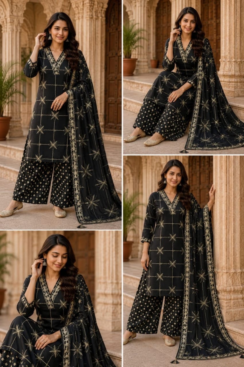LATEST REYON EMBROIDERED THREE PIECE SET IN WHOLESALE