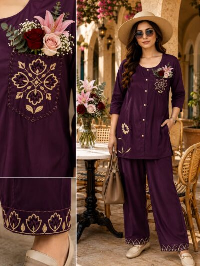 LATEST REYON EMBROIDERED TWO PIECE SET WHOLESALER