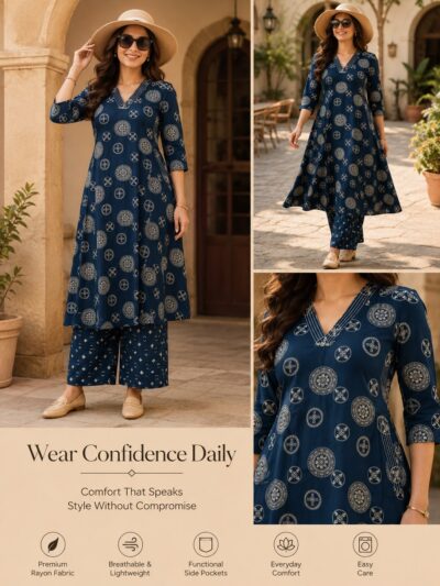 LATEST REYON KURTI PALAZZO SET IN COMBO