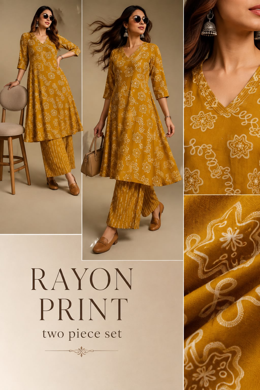 LATEST REYON KURTI PALAZZO SET IN COMBO