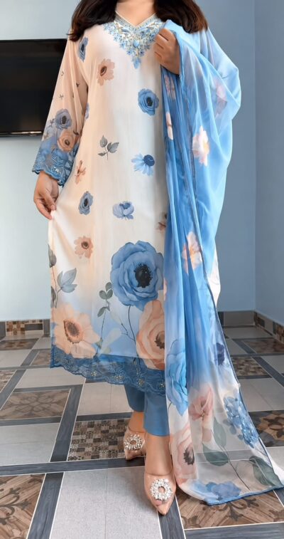 MT LAXMI HANDWORK THREE PIECE SET IN WHOLESALE