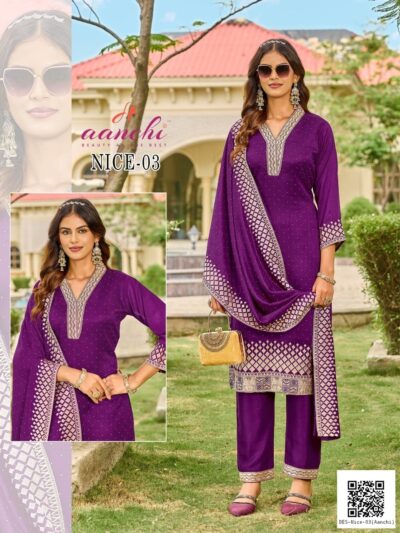 AANCHI NICE VICHITRA SILK THREE PIECE SET IN COMBO