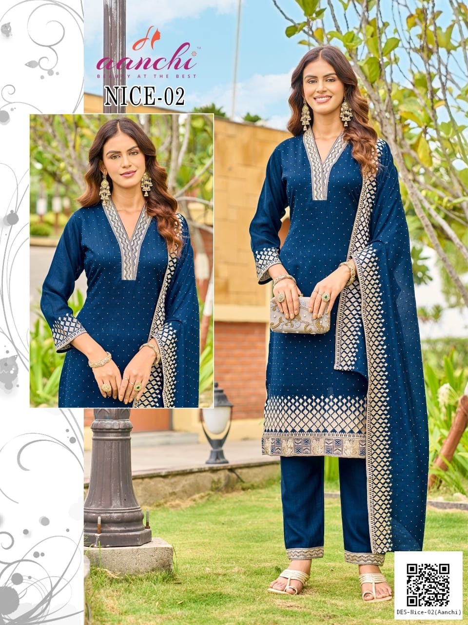 AANCHI NICE VICHITRA SILK THREE PIECE SET IN COMBO