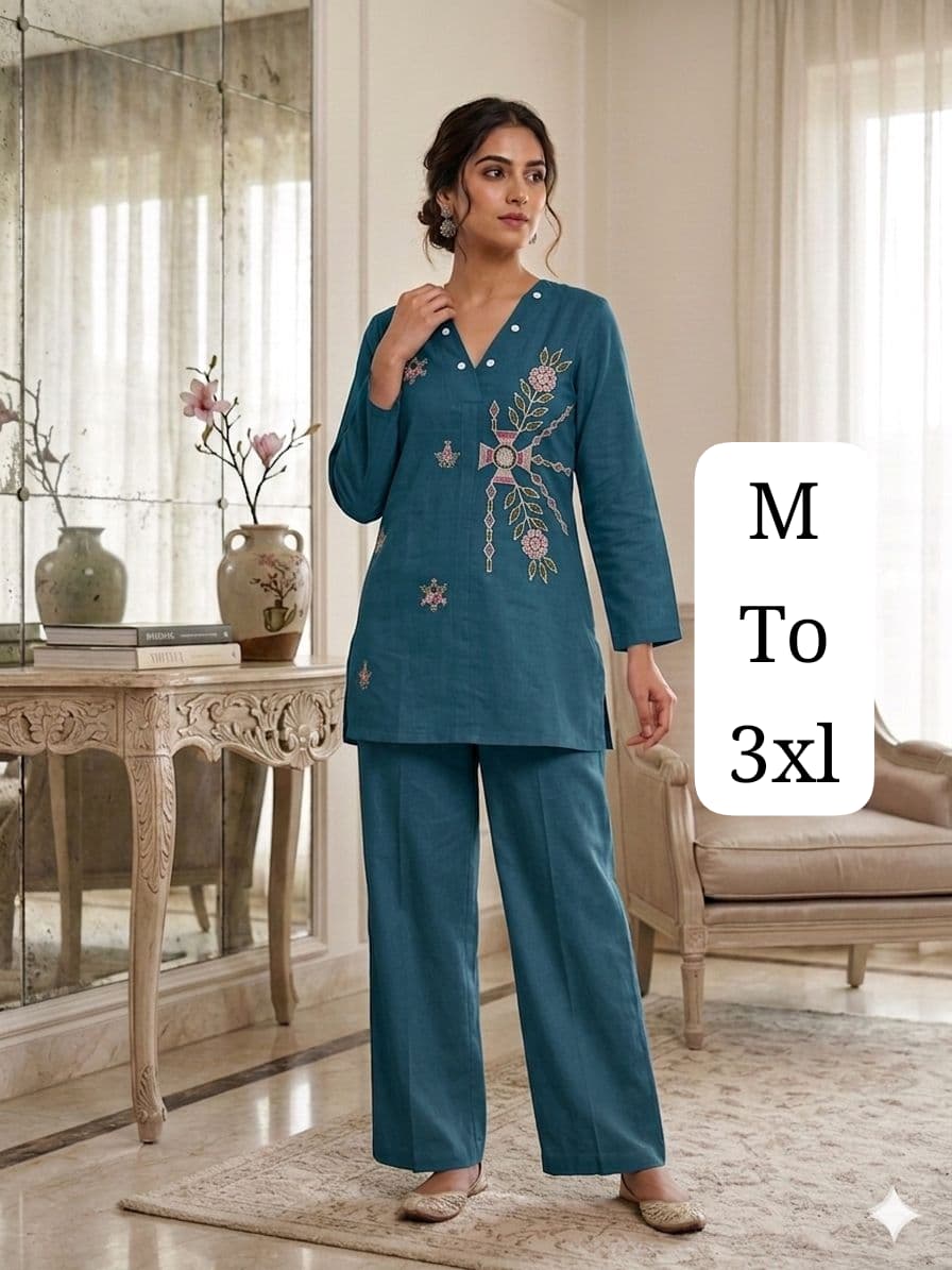 SH COTTON EMBROIDERED WORK CO ORD SET WHOLESALE