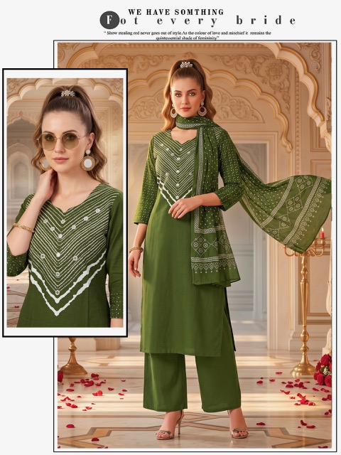 SJ COTTON BANDHANI PRINT THREE PIECE SET IN WHOLESALE