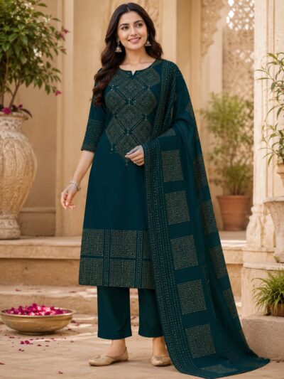 SJ COTTON BANDHANI PRINTED THREE PIECE IN WHOLESALE
